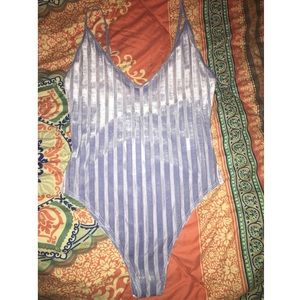 Forever 21 periwinkle velvet stripe bodysuit